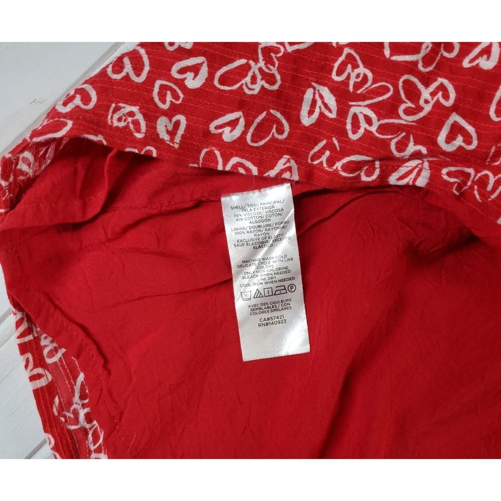 WOMENS LOFT RED HEART PRINT CINCHED SWEATHEART NECKLINE BLOUSE SIZE 2‎